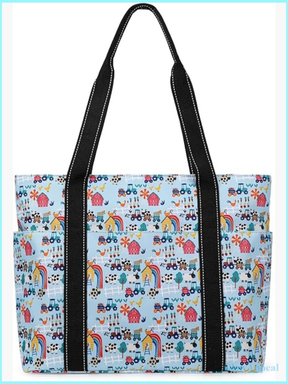 Large Nylon Tote Bag with Laptop Compartment & Water Bottle Holder
